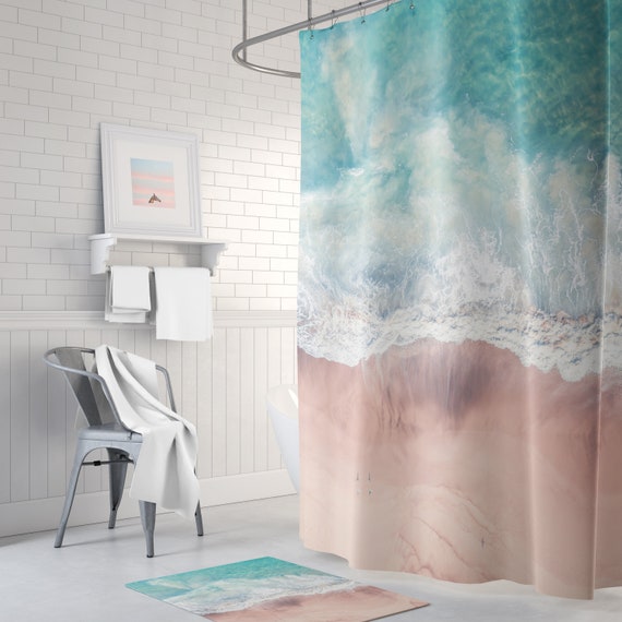 Beach Shower Curtain Blue Ocean Image 0