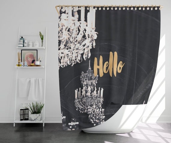 Black And Gold Shower Curtain Chandelier Shower Curtain Etsy