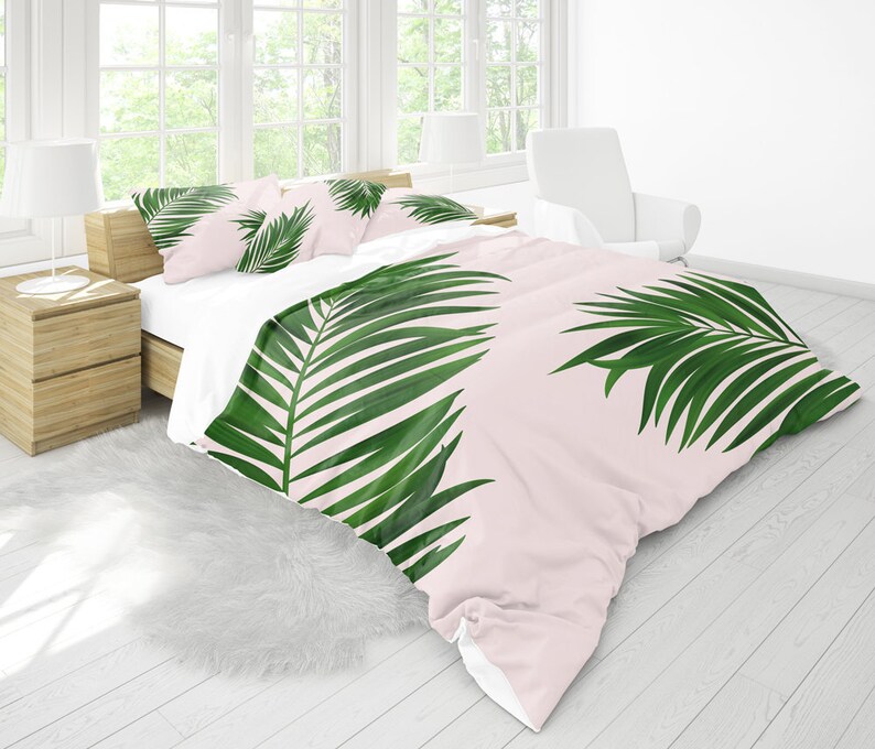 Palm Print Duvet Cover Green Duvet Cover Botanical Decor Etsy