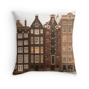 Amsterdam Houses throw pillow brown decor, travel image 2