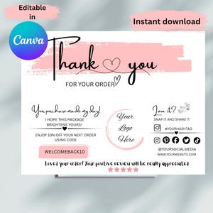 編集可能なサンキューカードテンプレート｜中小企業向けパッケージ挿入物｜Canvaデジタルダウンロード