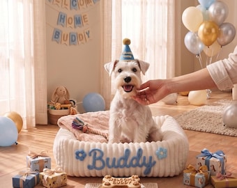 Cama personalizada para cães com nome, cama personalizada para filhotes, cama bordada para animais de estimação, presente de aniversário para cães, presente para novo filhote, cama de pelúcia luxuosa para cães