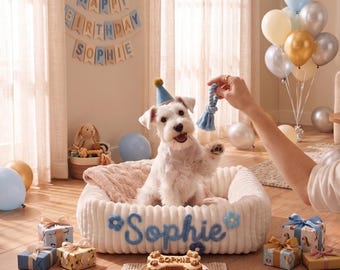 Cuccia personalizzata per cani con nome, cuccia personalizzata per cuccioli, cuccia ricamata per animali domestici, regalo di compleanno per cani, regalo per un nuovo cucciolo, cuccia di lusso in peluche per cani