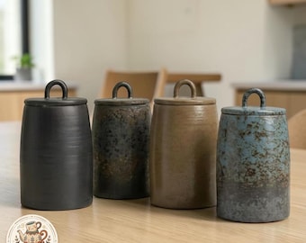 Handmade Ceramic Tea Caddy Wabi Sabi Tea Canister Kitchen Storage Jar