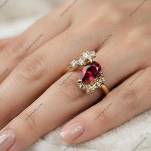 Pear Cut Ruby Engagement Ring, Natural Pigeon Blood Red Ruby Bypass Ring, 925 Sterling Silver Ring, Unique Cluster Promise Ring, Gift