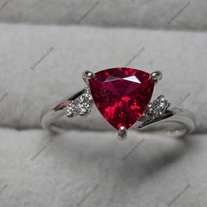 Red Spinel Ring 925 Sterling Silver, Trillion Cut Engagement Ring, Diamond Accent Bypass Ring, Promise Ring, Gift for Her