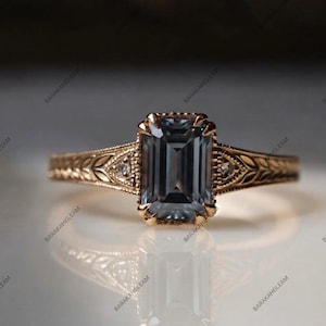 Emerald Cut Grey Spinel Gemstone Ring 925 Sterling Silver Ring Vintage Inspired Stone Ring Elegant Statement Ring Anniversary Gift For Her