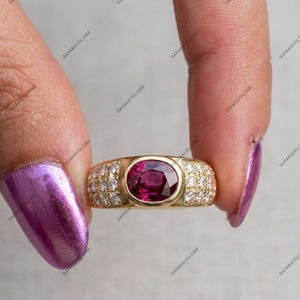 Natural Ruby Sterling Silver Ring, Oval Ruby Cigar Band Ring, 925 Silver Gold Plated Statement Ring, July Birthstone Ring, Ruby Wedding ring