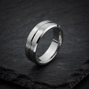 8 mm silvermatt volframring, mittspårad avfasad kant, borstad silvervigselring för män, minimalistisk löftering