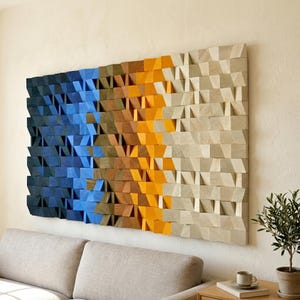 Panel acústico de madera 3D hecho a mano, arte mural geométrico, decoración para sala de estar, regalos de inauguración de casa, difusor de sonido moderno.