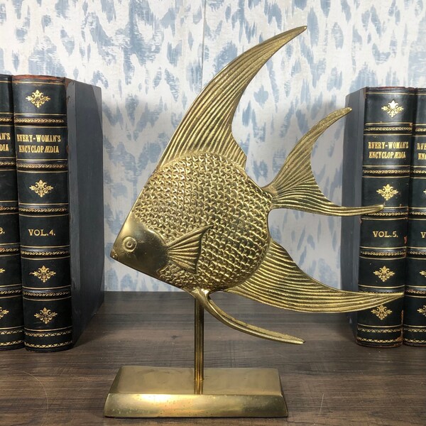 Vintage Brass Angel Fish, Brass Fish, Mid Century Brass Accent, Wedding Gift, Housewarming gift, Beach Decor, Angelfish