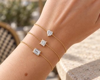 18k Gold Bezel Diamond Bracelet, 1ct Lab Grown Diamond, Custom Shape (IGI Certified)