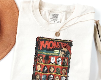 Vintage Horror Monsters T-Shirt, Retro Slasher Villains Graphic Tee