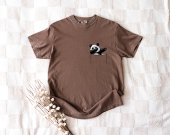 Unisex Panda Pocket T-Shirt: Soft Cotton Graphic Tee