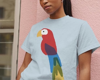 Unisex Cotton T-Shirt with Colorful Parrot Graphic – Soft, Lightweight, Year-Round Wear