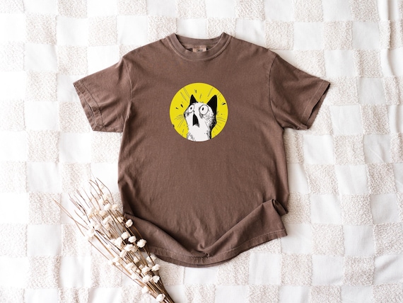 Anxious Cat Graphic Tee, Comfort Colors Vintage Wash Shirt, Retro Cat Lover Apparel