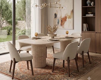 Tavolo da pranzo di lusso in marmo travertino lavorato a mano - Tavolo da pranzo in pietra naturale, mobile da cucina moderno ed elegante, disponibile in misure personalizzate