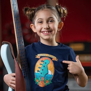 BASS KIDS Bass Guitar Roses Tattoo design Inspired Concert Tee Music Lover Youth Short Sleeve T-Shirt
