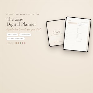 2026 Digital Planner GoodNotes, Dated iPad Planner, Hyperlinked Weekly Daily Monthly, Notability, 5 Colors, Portrait, Instant Download