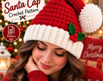 Gorro de Papai Noel texturizado com pompom em crochê (Download em PDF)