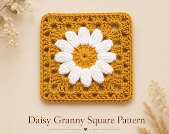 Haakpatroon Daisy Grandma Square, bloemenmotief, geschikt voor beginners (digitale download)