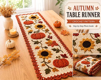 Haakpatroon voor een herfsttafelrunner, herfstdecoratie, stapsgewijze digitale PDF