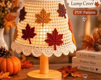 Padrão de crochê em PDF para capa de abajur com folhas de bordo de outono | Capa de crochê para abajur de outono | Decoração de Ação de Graças | Download digital