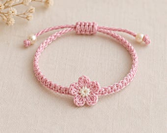 Pink Crochet Flower Bracelet Pattern, Beginner Friendly Daisy Friendship Bracelet (PDF)