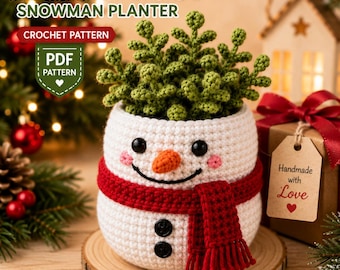 Padrão de crochê em PDF para vaso de boneco de neve Merry Sprout