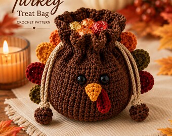 Haakpatroon voor een snoepzakje in de vorm van een kalkoen, snoepzakje voor Thanksgiving (PDF)