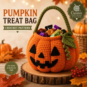 Gehäkelte Kürbis-Leckerlitüte, Halloween-Süßigkeitenkorb, Herbstliche Häkeldeko, PDF