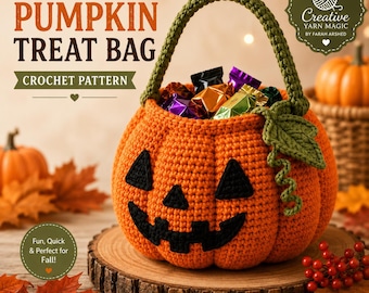 Gehaakte pompoen snoepzak, Halloween snoepmand, herfst haakdecoratie, PDF