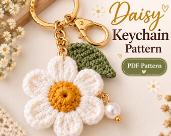 Crochet Daisy Keychain Pattern, Flower Bag Charm, Pearl Charm (PDF Download)