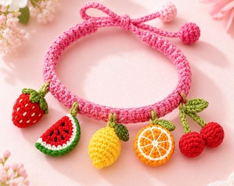 Pulseira de crochê com pingentes de frutas, pulseira infantil ajustável, morango, melancia, limão, laranja e cerejas, PDF
