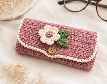 Estojo para óculos de crochê com estampa floral, porta-óculos, estojo artesanal para óculos, acessório de crochê para iniciantes, PDF