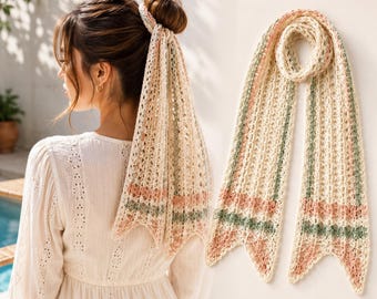 Crochet Lace Hair Scarf Pattern, Boho Summer Head Scarf,  PDF