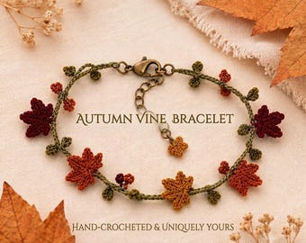 Haakpatroon voor een armband met herfstbladeren (esdoorn), tutorial voor botanische herfstsieraden (PDF).