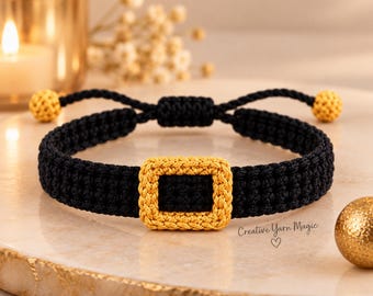 Haakpatroon voor een armband (PDF), zwart en goud, verstelbaar, feestelijke sieradenhandleiding