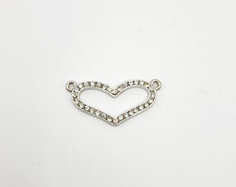 Silver Rhinestone Heart Connector