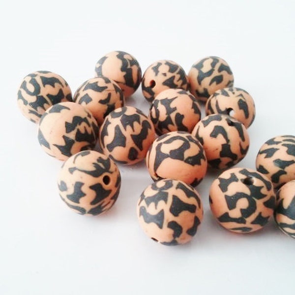 12mm Orange print polymer clay beads 8pc