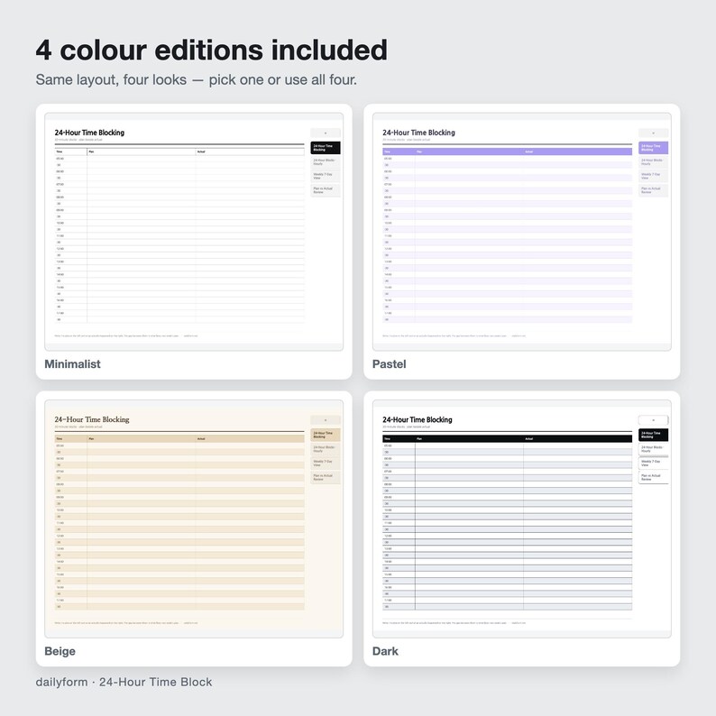 24 Hour Digital Planner | Hyperlinked - GoodNotes & Notability | 4 Colors | 4 Pages | Instant Download imagen 4