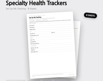 Registro de síntomas y salud / Síntomas → Desencadenantes → Signos vitales → Medicación / Minimalista / 8 páginas / A4 Carta A5 Media página / Descarga instantánea