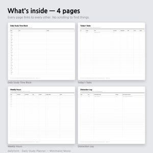 Daily Study Digital Planner | Time Block & Distraction Log - GoodNotes | 4 Colors | 4 Pages | Instant Download image 2