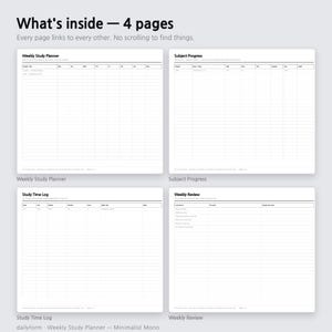 Weekly Study Digital Planner | Subjects, Hours & Review - GoodNotes | 4 Colors | 4 Pages | Instant Download image 2