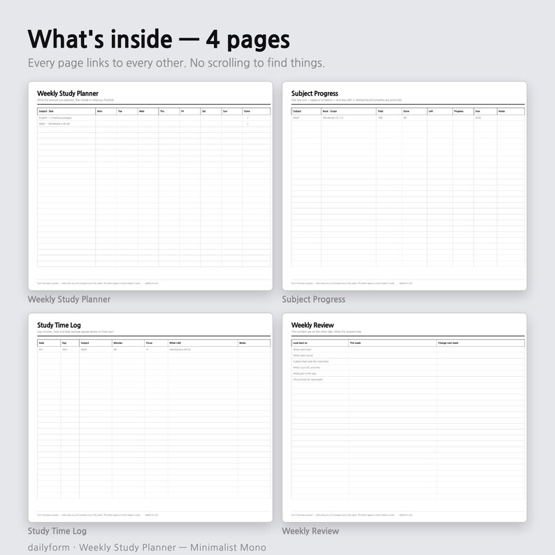 Weekly Study Digital Planner | Subjects, Hours & Review - GoodNotes | 4 Colors | 4 Pages | Instant Download image 2