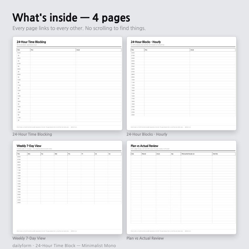 24 Hour Digital Planner | Hyperlinked - GoodNotes & Notability | 4 Colors | 4 Pages | Instant Download imagen 2