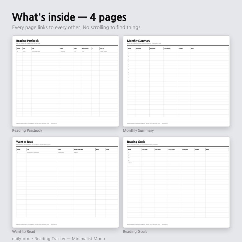 Reading Tracker Digital Planner | Passbook, Monthly & Goals - GoodNotes | 4 Colors | 4 Pages | Instant Download image 2