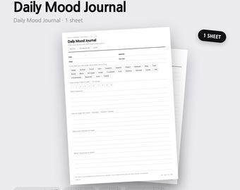 Diário de Humor Diário para Imprimir | Folha de Acompanhamento de Humor, Registro de Sentimentos, Avaliação de Saúde Mental | 4 Cores A4 A5 Carta PDF