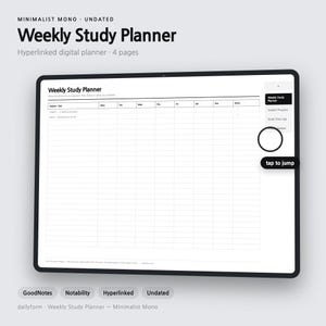 Weekly Study Digital Planner | Subjects, Hours & Review - GoodNotes | 4 Colors | 4 Pages | Instant Download image 1