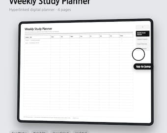 Weekly Study Digital Planner | Subjects, Hours & Review - GoodNotes | 4 Colors | 4 Pages | Instant Download